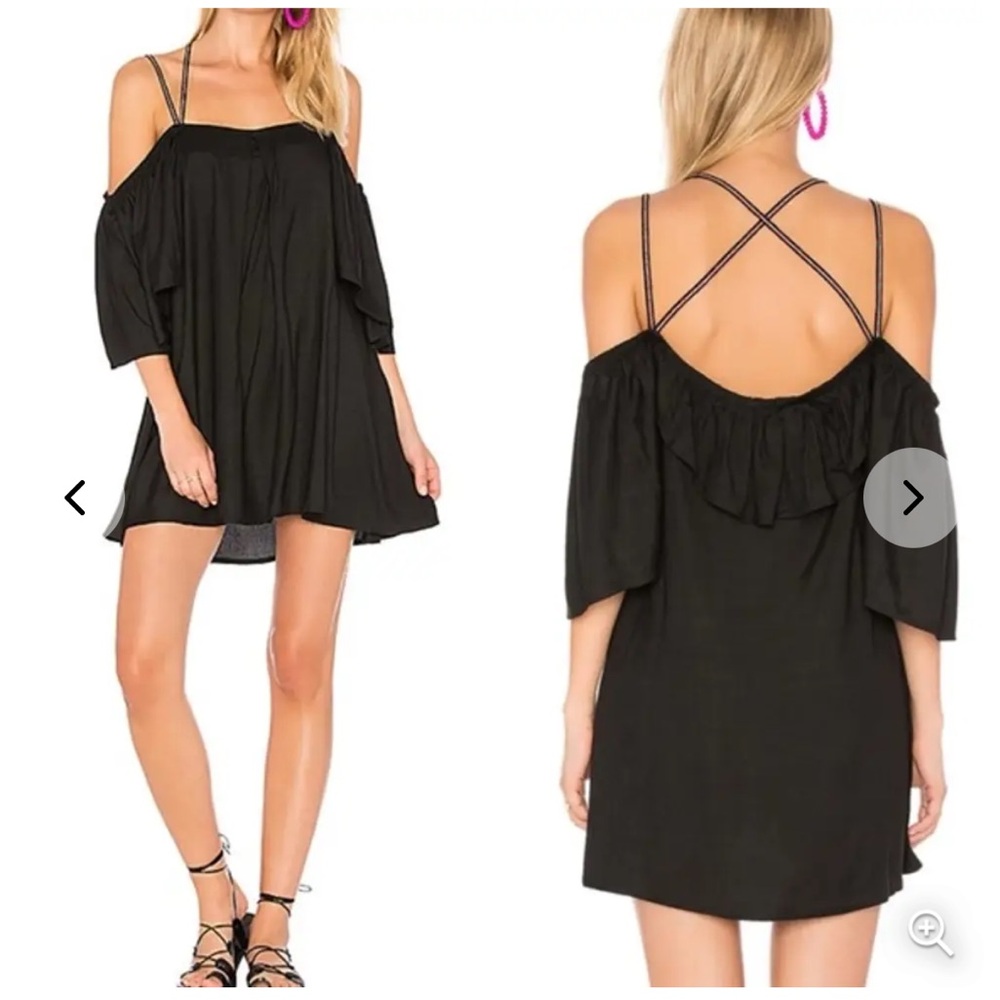 Pitusa Summer Nights Off Shoulder Strappy Mini Dress Swim Cover Black Multi